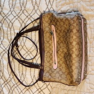 Coach Tyler Tote Colorblock Signature Gold/Khaki Oxblood Purse